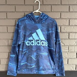 Adidas Blue Camouflage Logo Hoodie - Size XL (14/16)